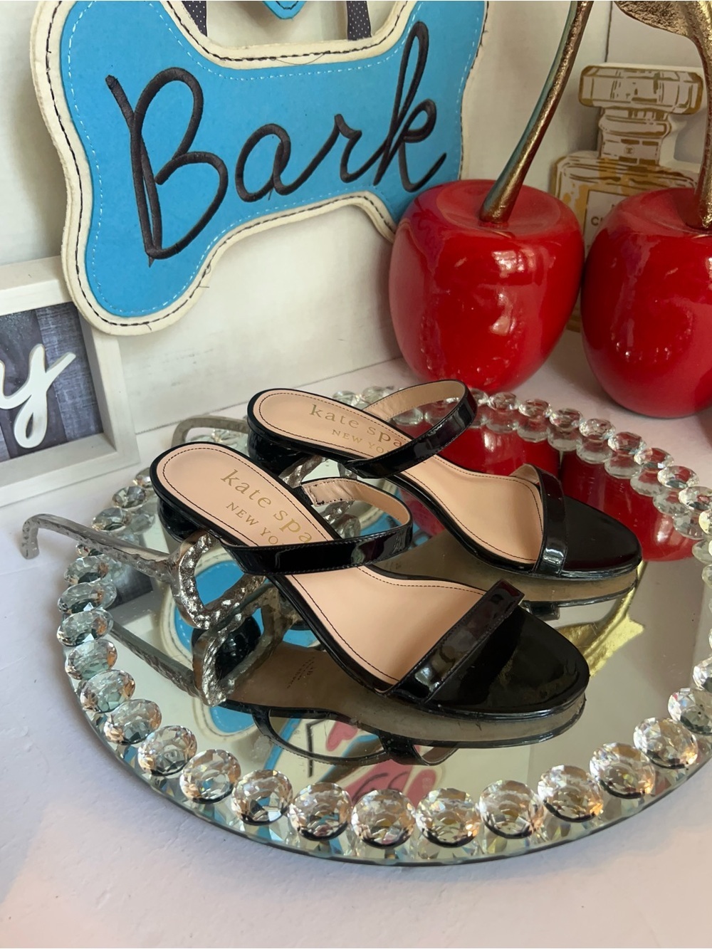 kate spade Black Patent Leather Two-Strap Slide Heels size 7 B - Picture 5 of 15